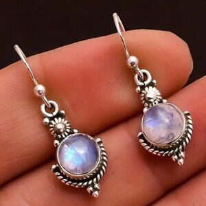 NEW Art Deco Silver Plated and Opalescent Glass Drop Earrings Pierced